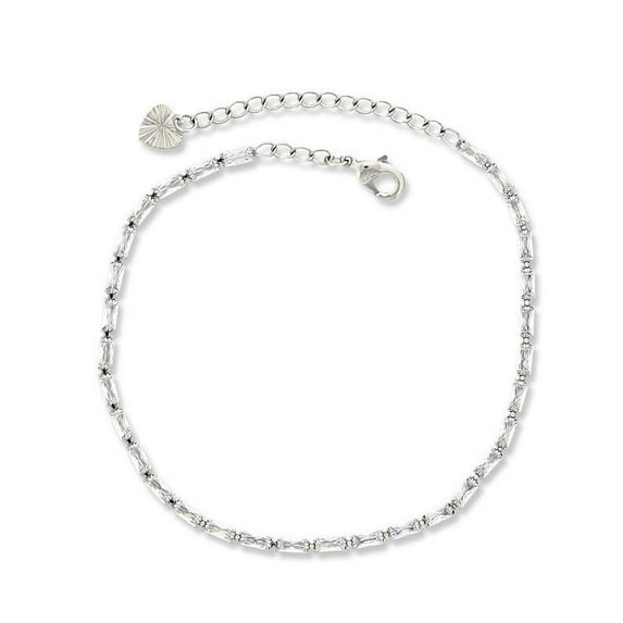 Minimal CZ Stone Anklets For Women Silver Plated, 5"+2" Inch Adjustable Size
