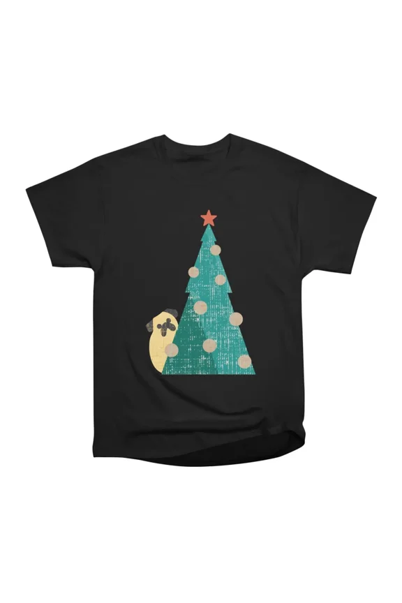 Minimal Christmas Pug T-Shirt Tee Gift For Him Merch For Her Apparel For Friend