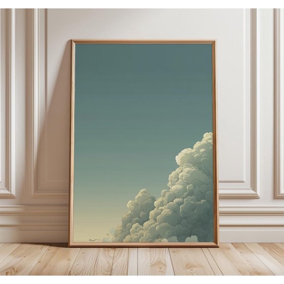 Minimal Cloudscape Poster, Calm Sky, Soft Pastel Clouds, Serene Atmospheric Landscape, Living Room And Gallery Wall Decor