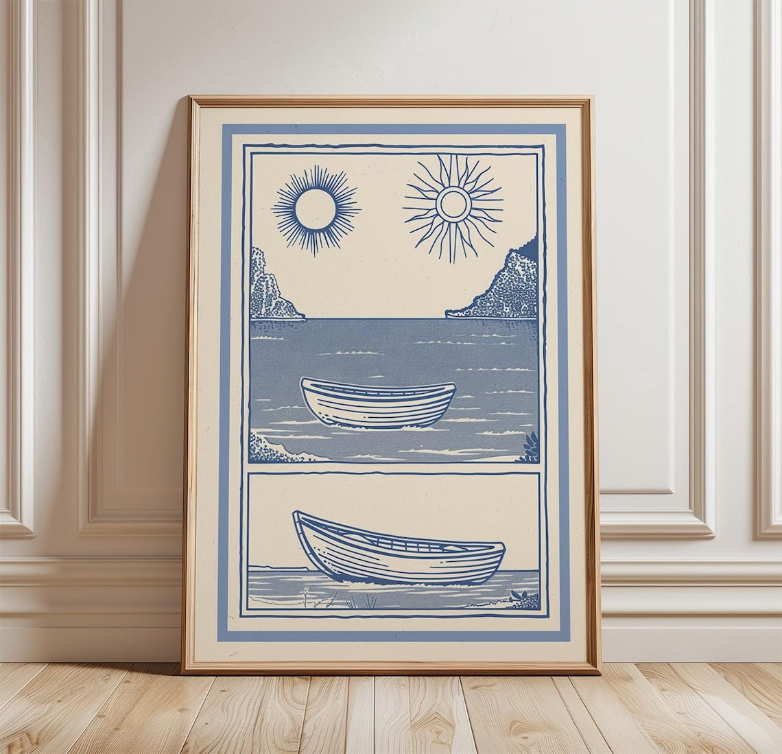 Minimal Coastal Boat Wall Art Print, Mediterranean Sea Line Art, Modern ...
