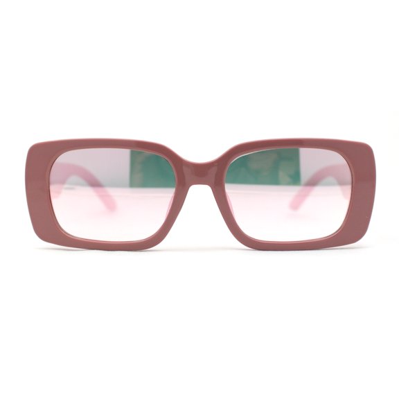 Minimal Color Mirror Mod Narrow Rectangle Plastic Sunglasses Pink Mirror