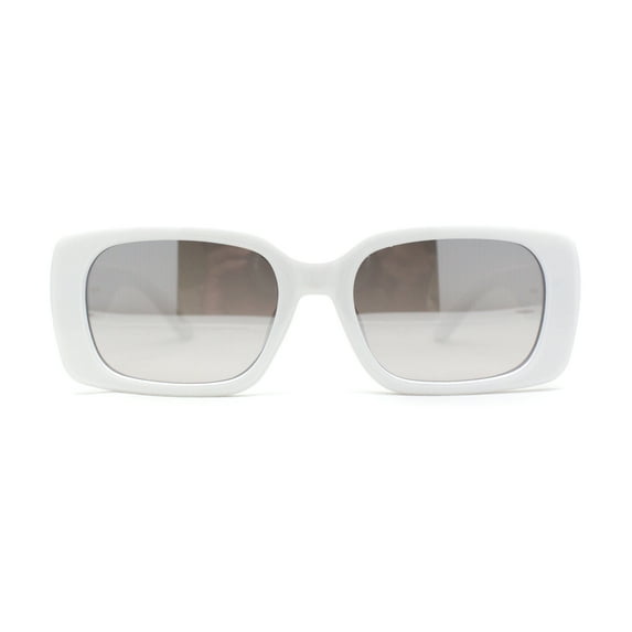 Minimal Color Mirror Mod Narrow Rectangle Plastic Sunglasses White Silver Mirror
