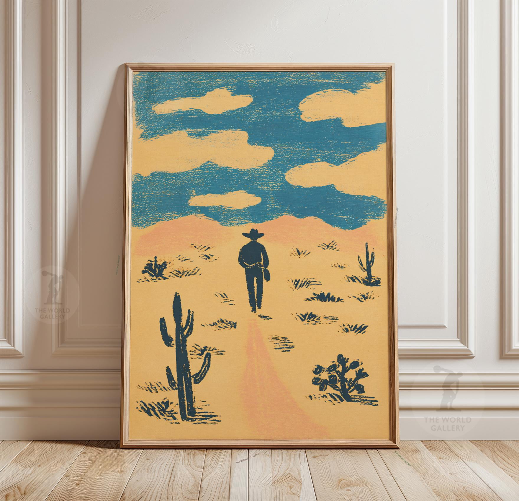 Minimal Cowboy Desert Poster, Western Folk Art Paper Print , Poster ...