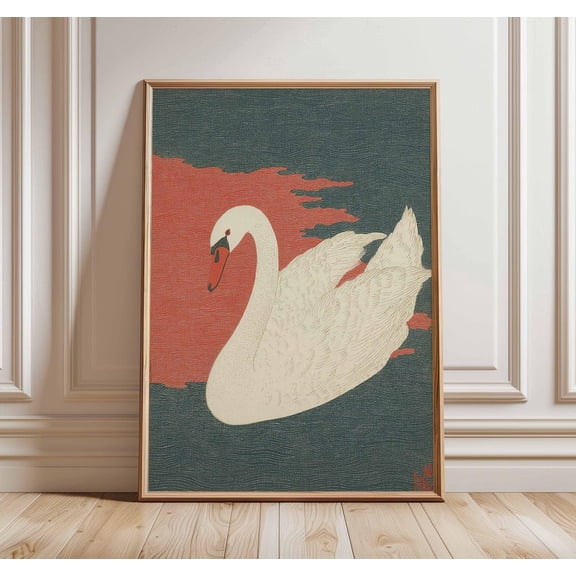 Minimal Crane Style Swan Poster, Unframed Paper Poster 8x10in