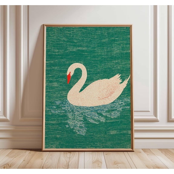 Minimal Crane Style Swan Poster, Unframed Paper Poster 8x10in