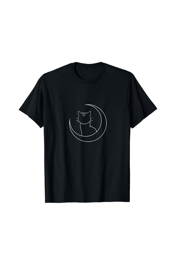 Minimal Crescent Moon Cat Star Cute Luna Space Kitten T-Shirt