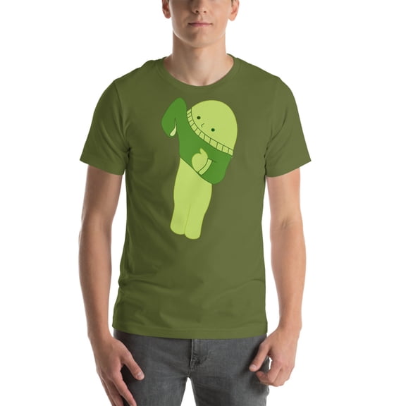Minimal Cute Green Character T-Shirt | Aesthetic Cartoon Tee | Soft Unisex Graphic Shirt | Kawaii Chill Vibes Gift (Olive, L)