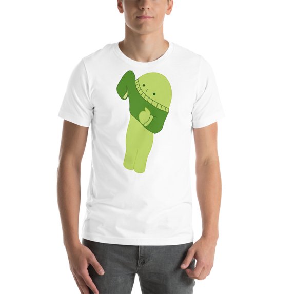 Minimal Cute Green Character T-Shirt | Aesthetic Cartoon Tee | Soft Unisex Graphic Shirt | Kawaii Chill Vibes Gift (White, 2XL)
