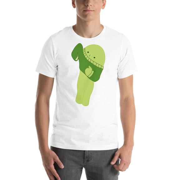 Minimal Cute Green Character T-Shirt | Aesthetic Cartoon Tee | Soft Unisex Graphic Shirt | Kawaii Chill Vibes Gift (White, XL)
