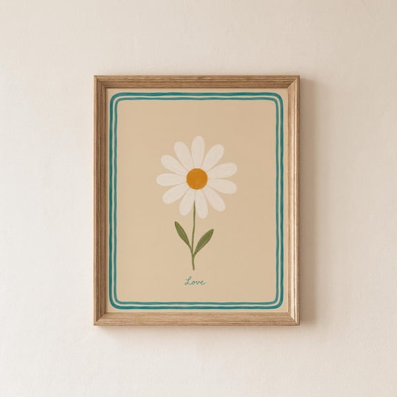 Minimal Daisy Flower Wall Art, Unframed Paper Poster 8x10in