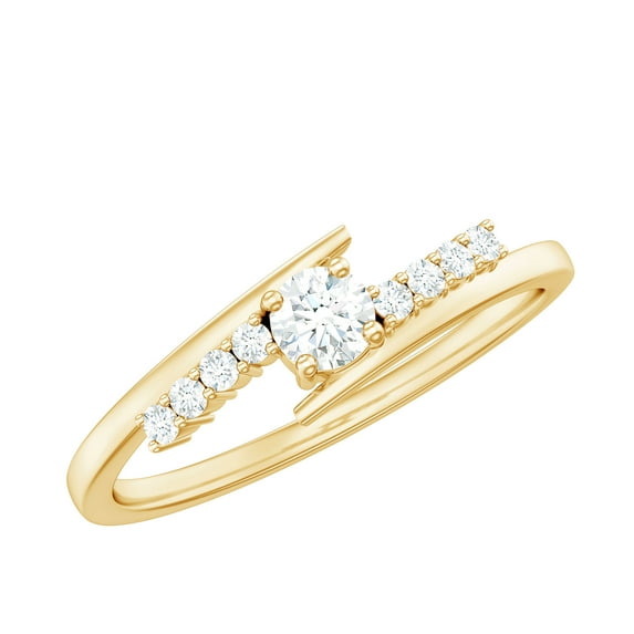 Rosec Jewels Natural Diamond Promise Ring for Women - Bypass Ring - HI-SI Quality - Ready to Gift for Valentines Day, 14K Yellow Gold, US 13.00