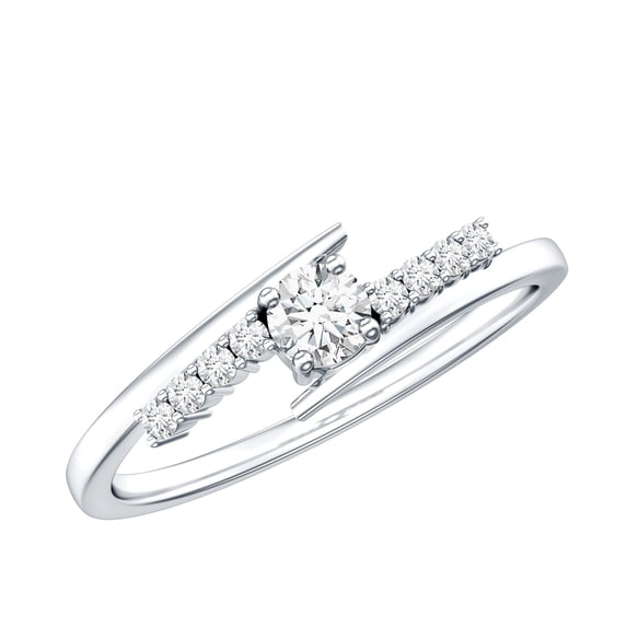 Rosec Jewels Natural Diamond Promise Ring for Women - Bypass Ring - HI-SI Quality - Ready to Gift for Valentines Day, 18K White Gold, US 10.00