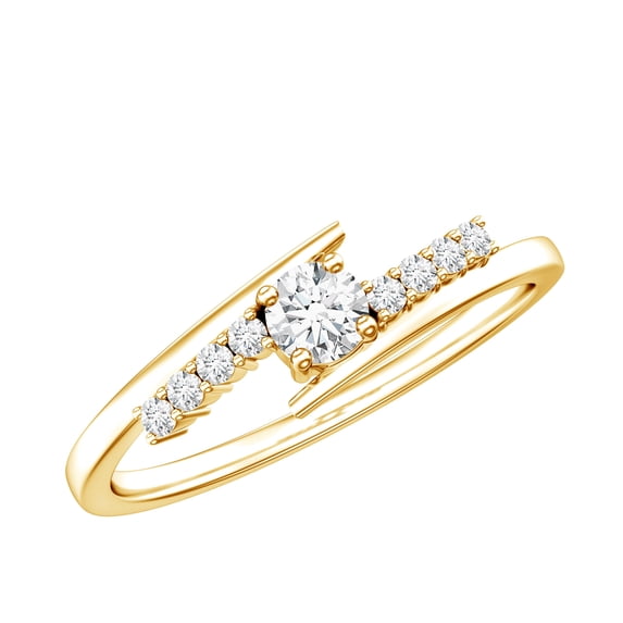 Rosec Jewels Natural Diamond Promise Ring for Women - Bypass Ring - HI-SI Quality - Ready to Gift for Valentines Day, 18K Yellow Gold, US 11.50
