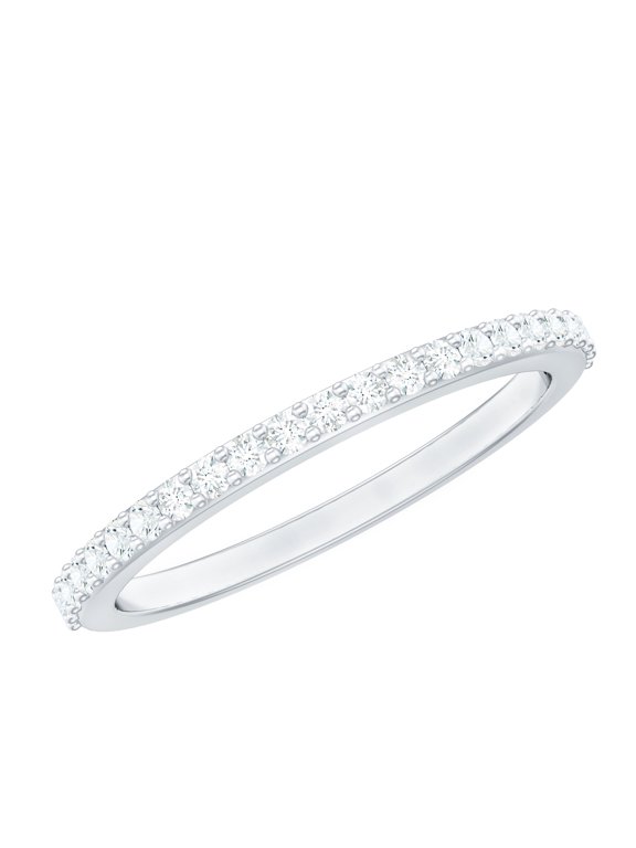 Minimal Diamond Half Eternity Ring for Women - Stackable Ring (HI-SI Quality), 925 Sterling Silver, US 4.00