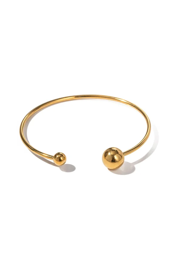 Minimal Double Meteorite Bangle 14K Yellow Gold Cuff Golden Silver Color Solid Ball Bracelet Perfect Gift