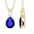 thumbnail image 1 of Rosec Jewels Minimal Drop Pendant with Created Blue Sapphire and Moissanite (8X10 mm), 18K Yellow Gold, 1 of 7