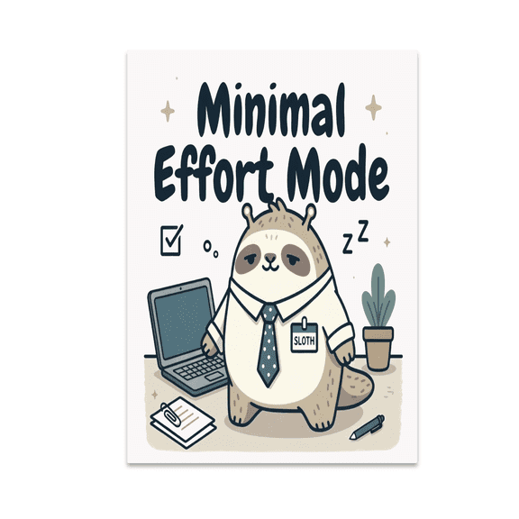 Minimal Effort Mode Sloth Humor - Office Worker - 13x19 Poster Print