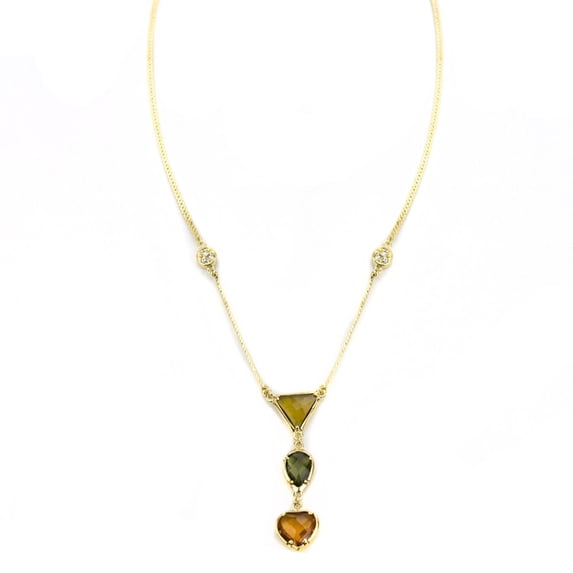 Dainty Multi Crystal Y-Necklace with Geometric Pendant - Gold Tone Fashion Jewelry Necklace Gold