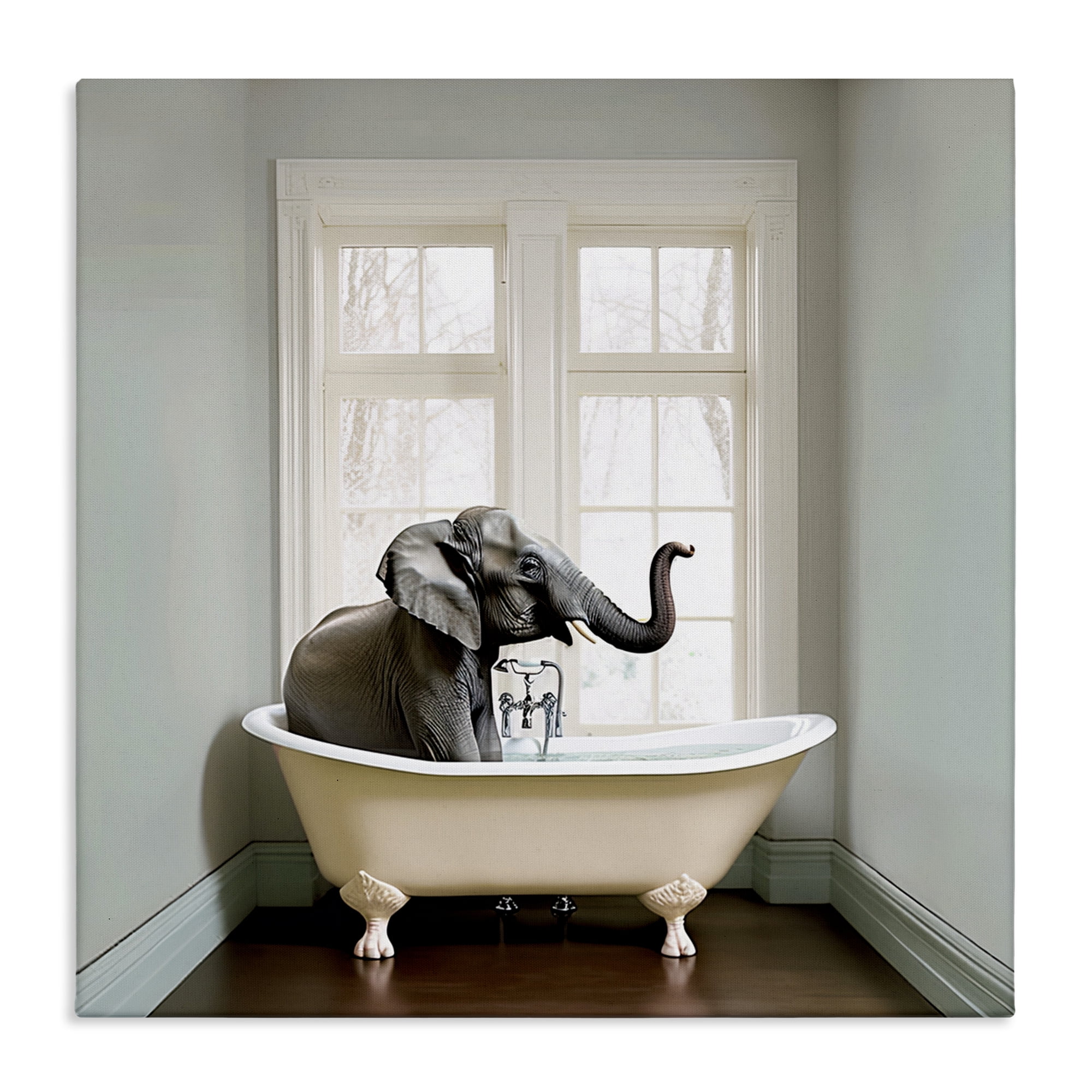 Minimal Elephant Bathtime Canvas Wall Art, design by Sasha