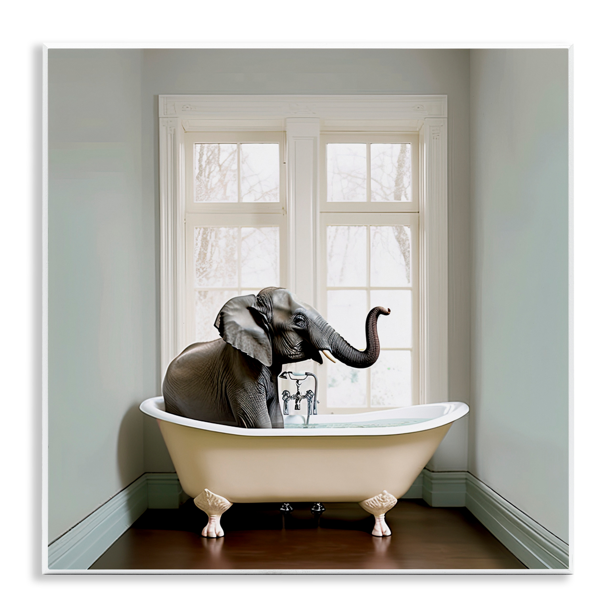 Minimal Elephant Bathtime Wall Plaque Art, design by Sasha