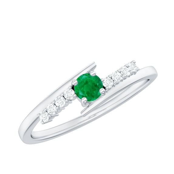 Rosec Jewels Emerald Promise Ring for Women - Natural Emerald Diamond Ring - AAA Quality - Ready to Gift for Valentines, 10K White Gold, US 8.50