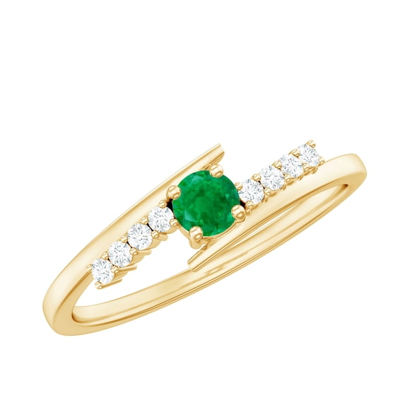 Rosec Jewels Emerald Promise Ring for Women - Natural Emerald Diamond Ring - AAA Quality - Ready to Gift for Valentines, 10K Yellow Gold, US 7.50