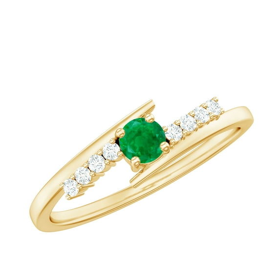 Rosec Jewels Minimal Emerald Bypass Promise Ring for Women, May Birthstone Ring (AAA Quality), 18K Yellow Gold, US 4.50