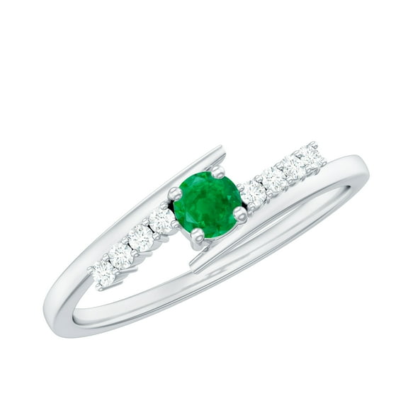 Rosec Jewels Emerald Promise Ring for Women - Natural Emerald Diamond Ring - AAA Quality - Ready to Gift for Valentines, 925 Sterling Silver, US 4.00