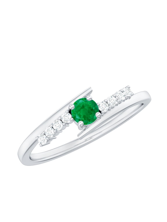 Emerald Promise Ring for Women - Natural Emerald Diamond Ring - AAA Quality - Ready to Gift for Valentines, 925 Sterling Silver, US 4.00