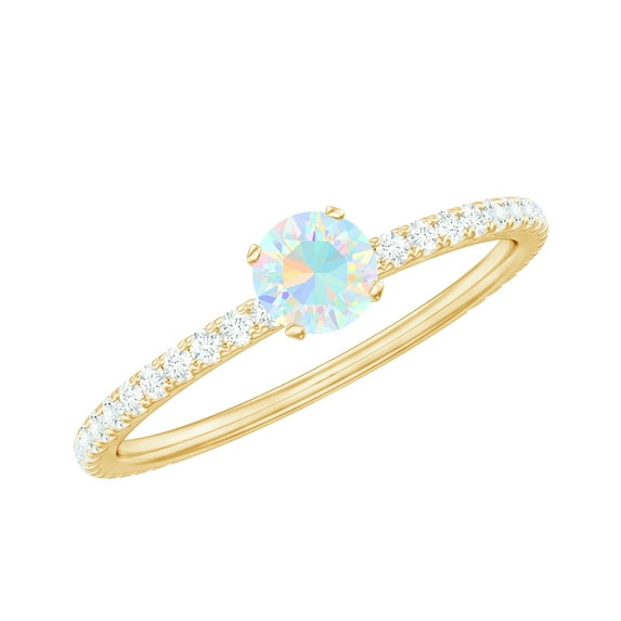 Rosec Jewels Minimal Ethiopian Opal Solitaire Promise Ring with Diamond for Women - AAA Grade, 18K Yellow Gold, US 12.50