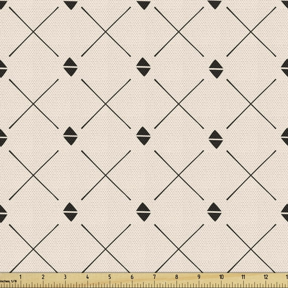 Ambesonne Minimal Fabric by the Yard Upholstery, Crossing Lines Triangles, 3 Yards, Champagne Charcoal Grey