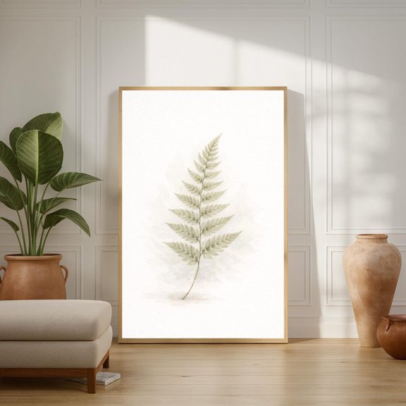 Minimal Fern Leaf Print Botanical Wall Art Neutral Green Unframed Paper Print