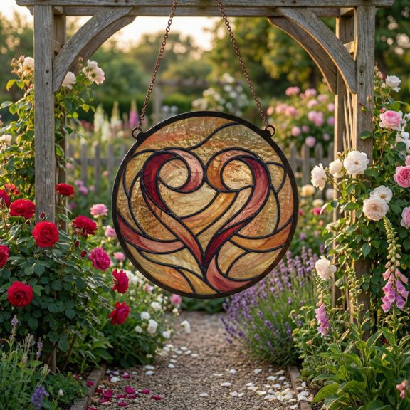 Minimal Flow Heart Glass Suncatcher, Modern Romantic Window Art, Contemporary Love, 3.5 in