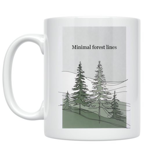 Minimal Forest Lines Design - Nature Lover - 11 oz Ceramic Coffee Mug