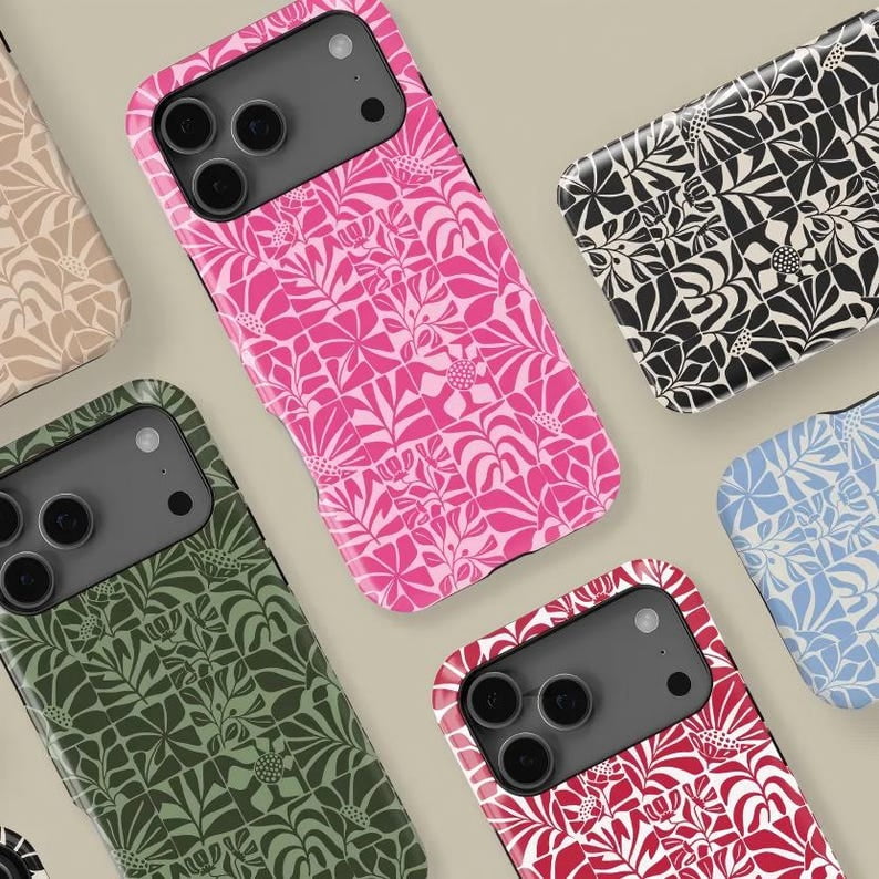 Minimal Geometric Floral Tough Phone Case, Modern Botanical Pattern ...