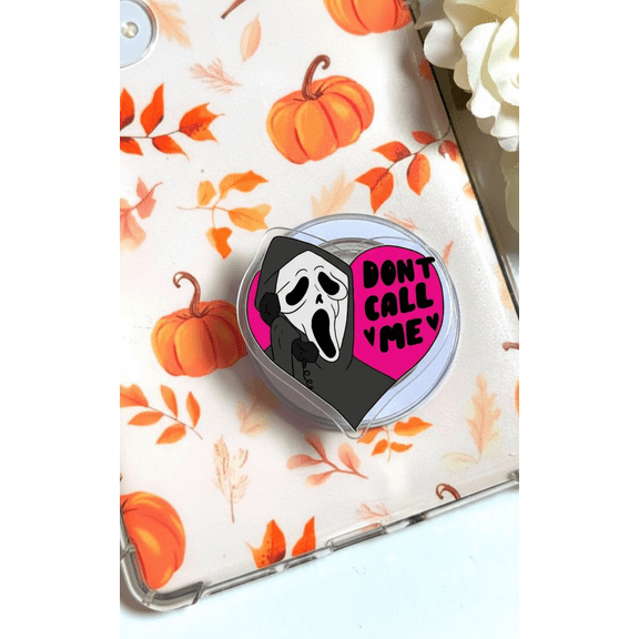 Minimal Ghost Call Me Phone Grip, Cute Simple Boo Design Phone Stand Holder, Anti-Slip Expandable Grip for iPhone Samsung