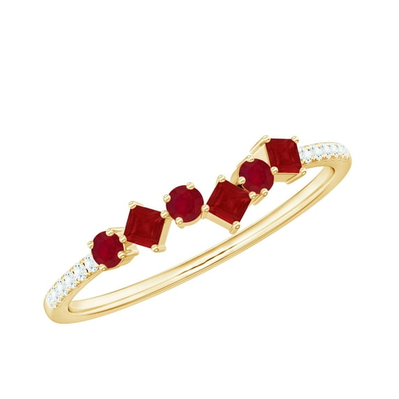 Rosec Jewels Minimal Half Eternity Ring with Ruby and Diamond for Women (AAA Quality), 10K Yellow Gold, US 11.50