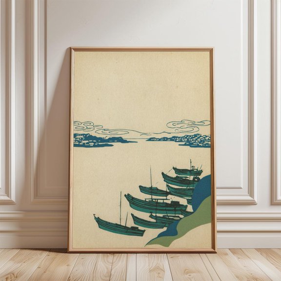Minimal Harbour Seascape Poster, Unframed Paper Poster 8x10in