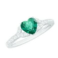 thumbnail image 1 of Rosec Jewels Minimal Heart Ring with Created Emerald and Diamond for Women (7 mm), 10K White Gold, US 10.00, 1 of 8