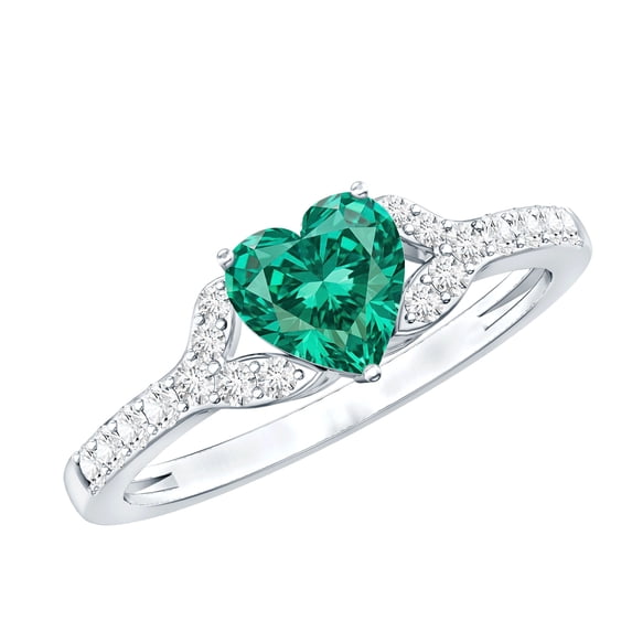 Rosec Jewels Lab Grown Emerald Heart Engagement Ring 1 Ct - Certified Emerald Diamond Ring - with Jewelry Box, 10K White Gold, US 12.00