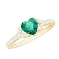 thumbnail image 1 of Rosec Jewels Minimal Heart Ring with Created Emerald and Diamond for Women (7 mm), 14K Yellow Gold, US 4.50, 1 of 8