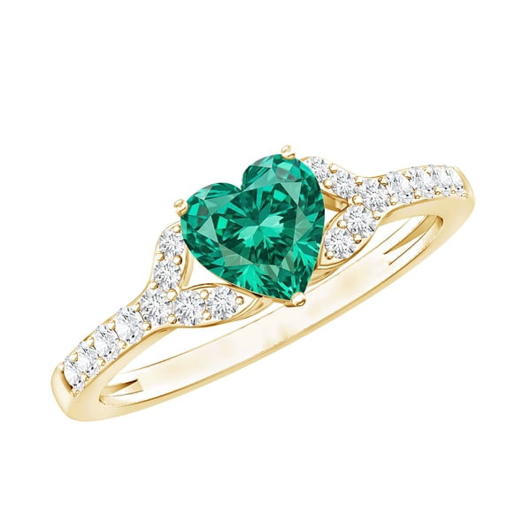Rosec Jewels Lab Grown Emerald Heart Engagement Ring 1 Ct - Certified Emerald Diamond Ring - with Jewelry Box, 18K Yellow Gold, US 9.50
