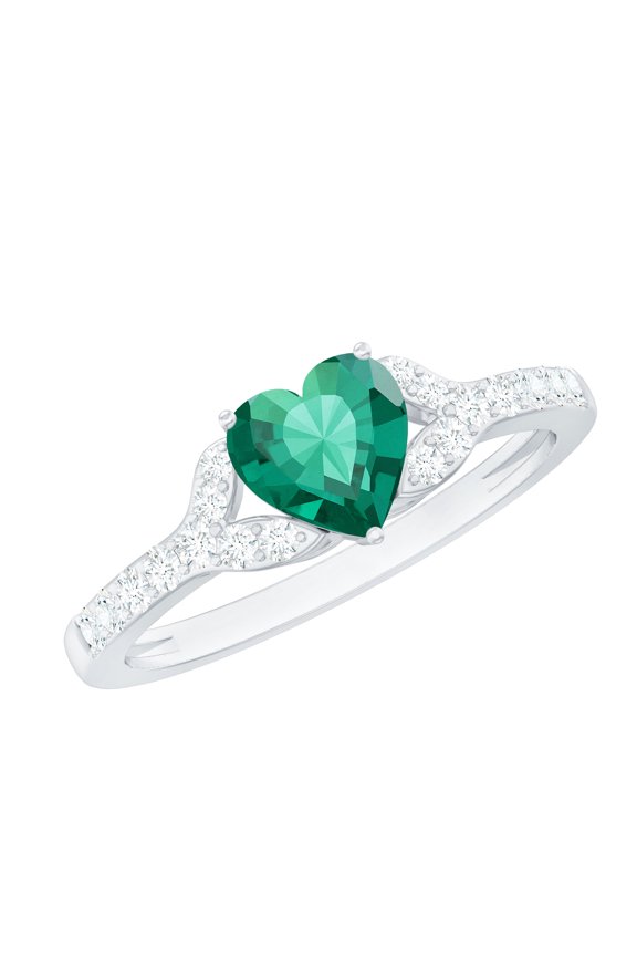Lab Grown Emerald Heart Engagement Ring 1 Carat - Certified Emerald Diamond Ring for Women - with Jewelry Box, 925 Sterling Silver, US 4.00