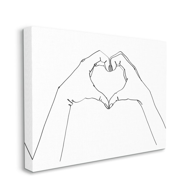 Minimal Heart Shaped Hand Pose Black White 20 in x 16 in Painting