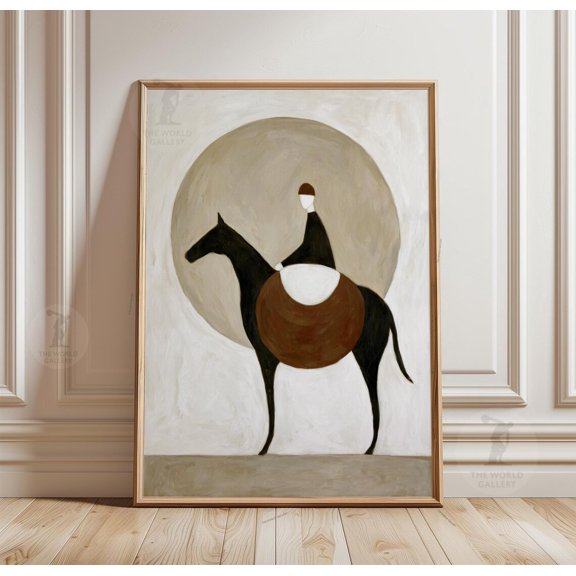 Minimal Horse Rider Abstract Paper Neutral Equestrian Sport Art Unframed Paper Print