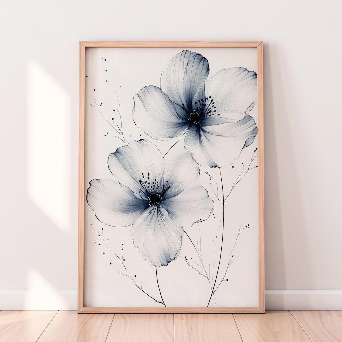 Minimal Ink Flower Line Art – Modern Monochrome Botanical Print, Floral ...