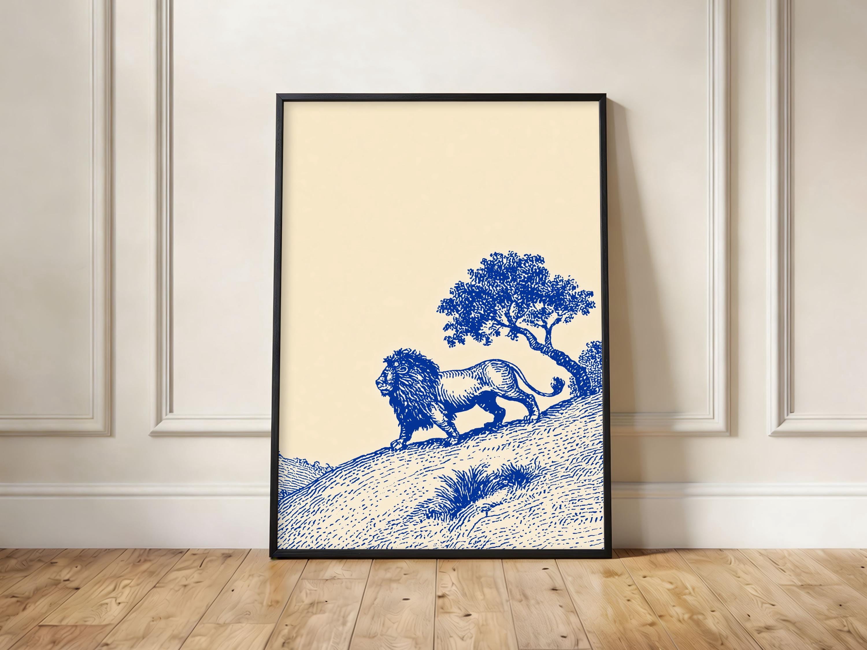 Minimal Ink Lion Safari Toile African Savanna Poster , Poster Print ...