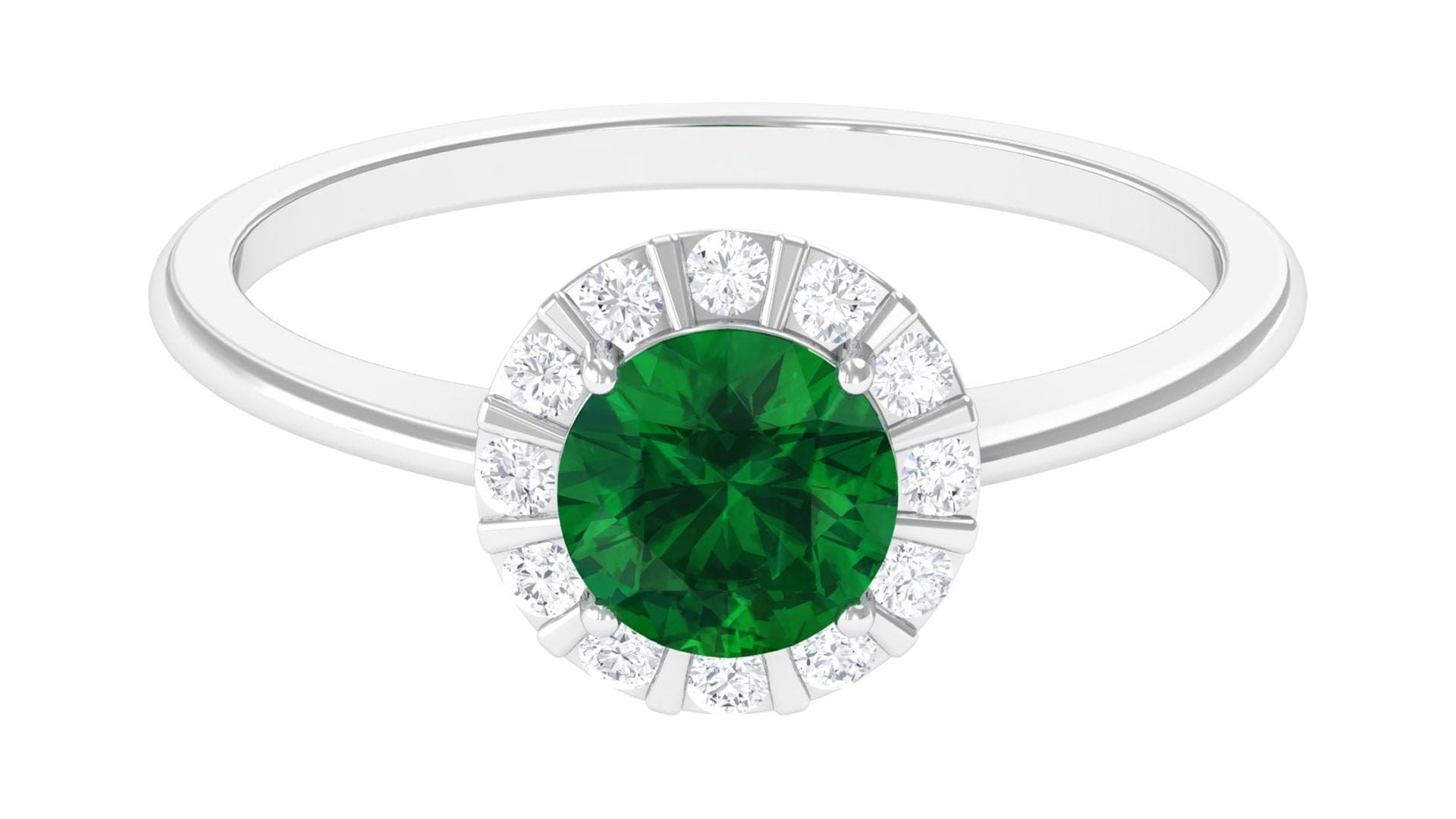 Minimal Lab Created Emerald Ring with Diamond Halo (6 mm, 1 Carat), 10K