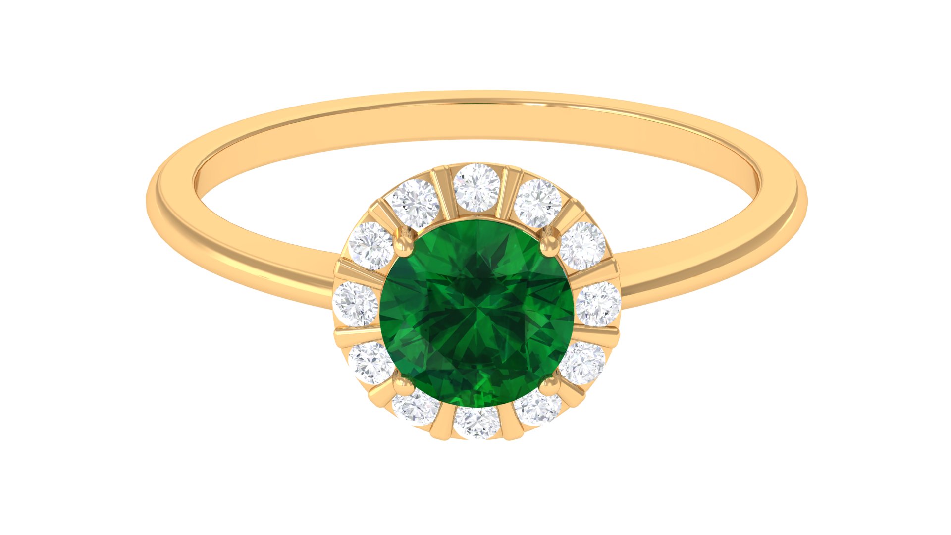 Minimal Lab Created Emerald Ring with Diamond Halo (6 mm, 1 Carat), 14K Yellow Gold, US 9.50