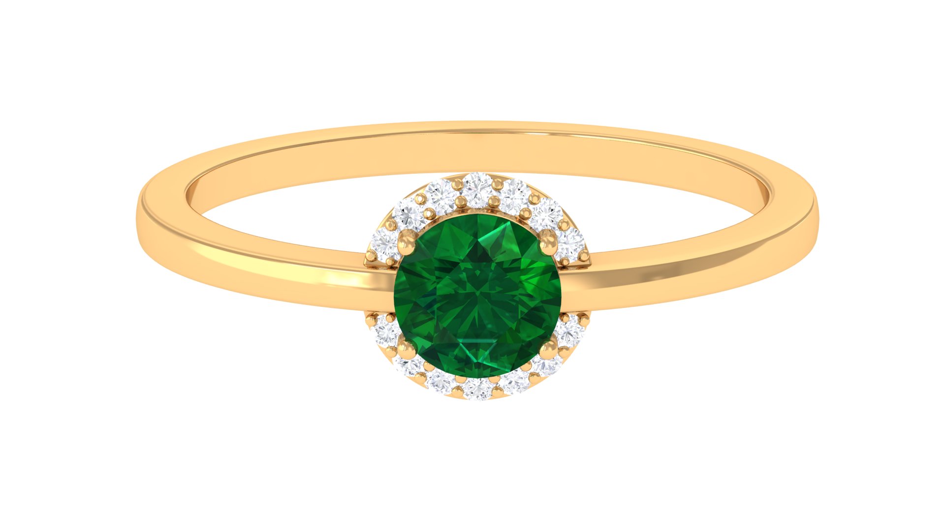 Minimal Lab Grown Emerald Ring with Diamond Halo (AAAA Quality), 18K